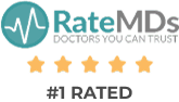 RateMDs five star, number 1 rated badge
